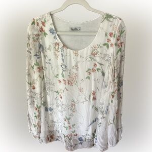 Elena Baldi Made in Italy 100% Silk Floral Long Sleeve Blouse Women’s Size M
